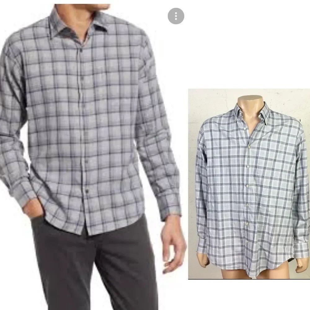 Peter Millar Blue Black Yellow Plaid Long Sleeve Button-Down Dress Shirt L